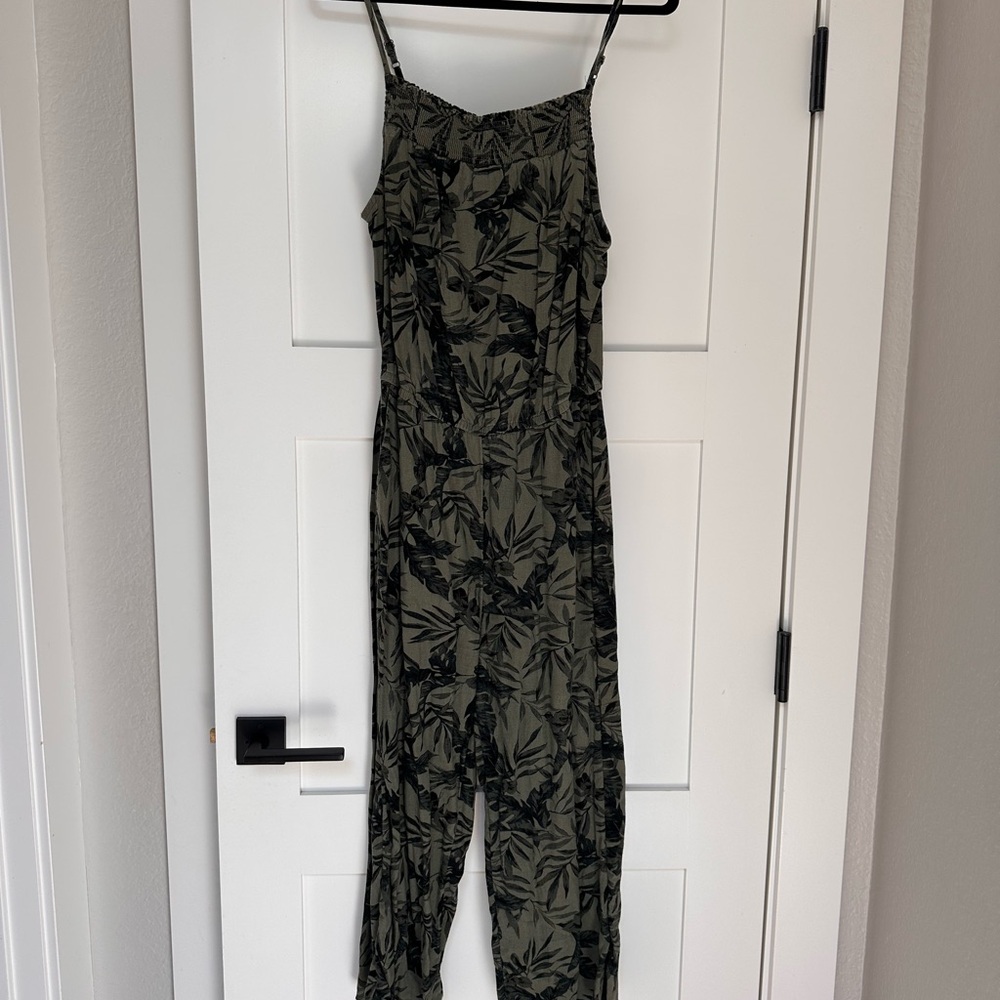 Leaf Print Jumpsuit in Green and Black